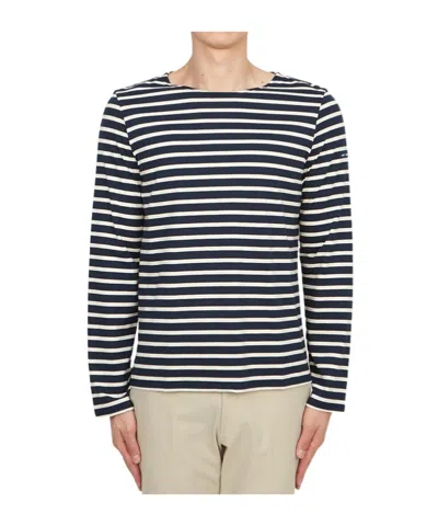 Saint James Striped Embroidered Cotton T-shirt In Blue