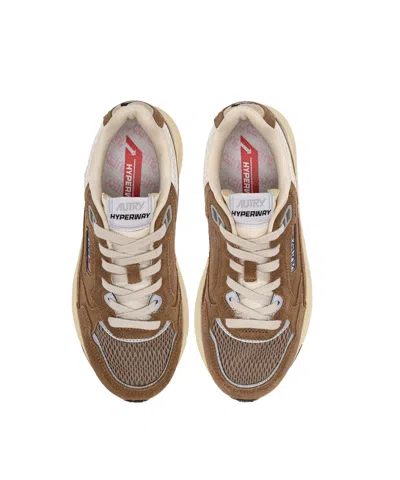 Autry Hyperway Sneakers In Cigar And Silver Mesh And Suede In Neutral