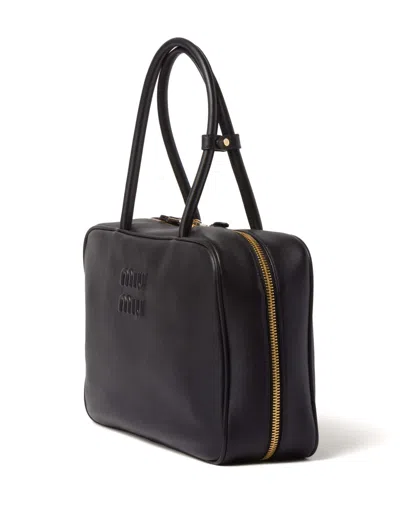 Miu Miu Black Bauletto Bag Zip Embossed Logo In Multi