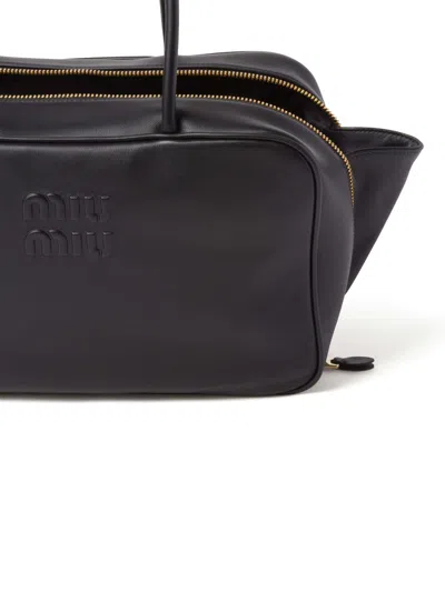 Miu Miu Black Bauletto Bag Zip Embossed Logo In Multi