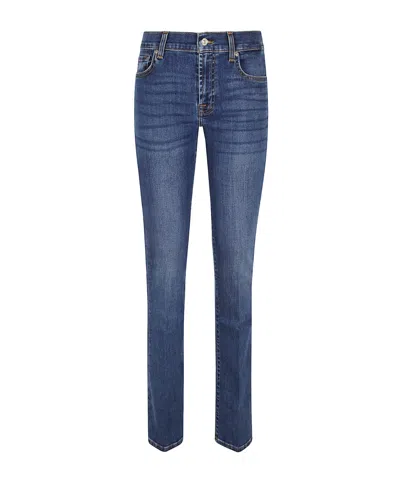 7 For All Mankind Straight-leg Blue Trousers In Soft Cotton Blend