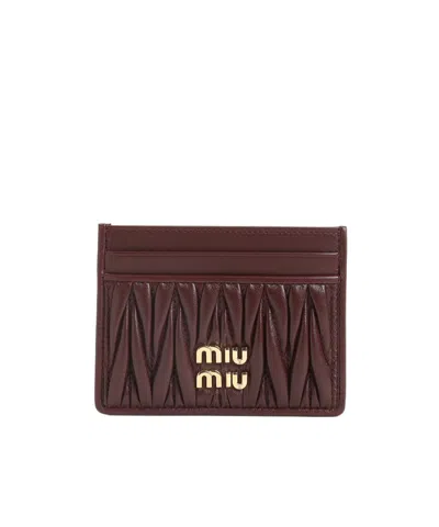 Miu Miu Bordeaux Lamb Leather Cardholder In Burgundy