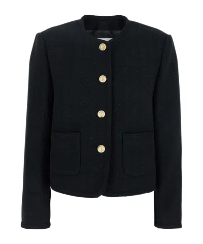 Dunst Black Crewneck Jacket With Contrasting Jewel Buttons