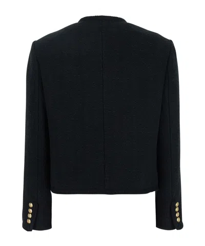 Dunst Black Crewneck Jacket With Contrasting Jewel Buttons