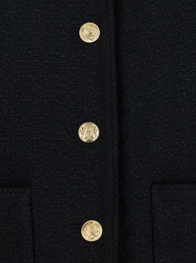 Dunst Black Crewneck Jacket With Contrasting Jewel Buttons