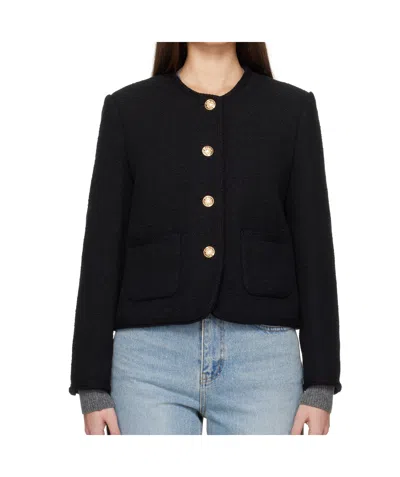 Dunst Black Crewneck Jacket With Contrasting Jewel Buttons