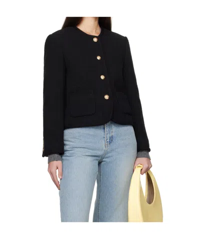 Dunst Black Crewneck Jacket With Contrasting Jewel Buttons