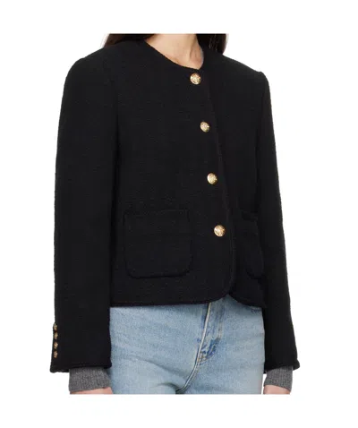 Dunst Black Crewneck Jacket With Contrasting Jewel Buttons