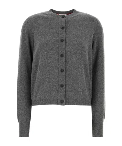 Ferragamo Dark Grey Stretch Cashmere Blend Cardigan In Gray