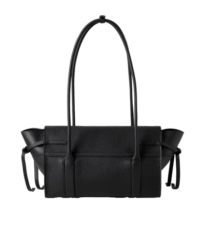 Mulberry Small Bayswater Black Shoulder Bag With Laminated Logo In Leather