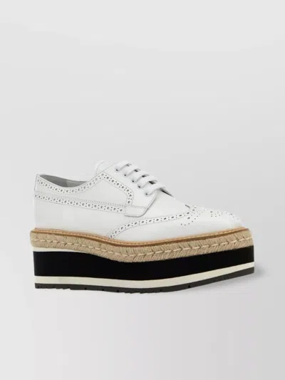 Prada Women White Leather Lace-up Shoes In Multi