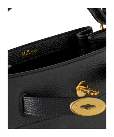 Mulberry Small Islington Black Bucket Bag With Twist Lock Closure In Hammered Leather In Blue