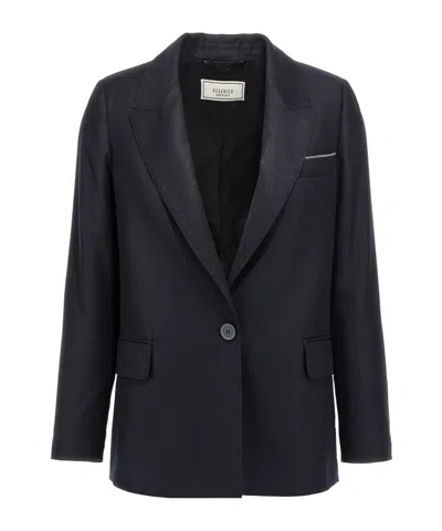 Peserico Shiny Blazer With Lapel And Pockets In Black