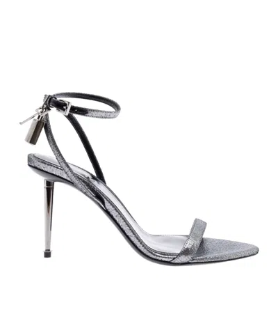Tom Ford Laminated Heeled Sandals With Laminated Effect In Silver