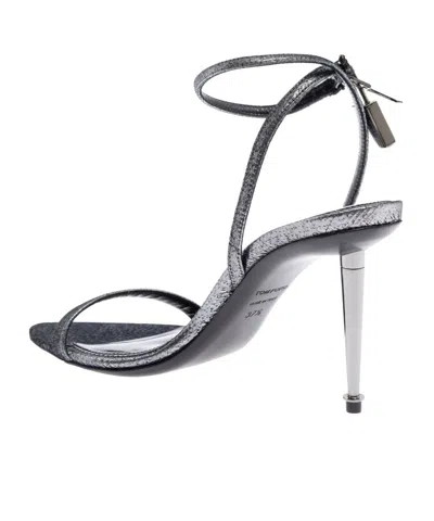 Tom Ford Laminated Heeled Sandals With Laminated Effect In Silver