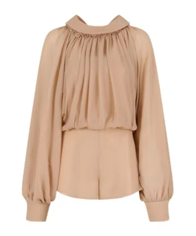 Marni Puff-sleeve Gathered Jumpsuit In Brown