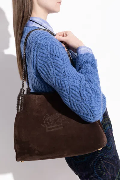 Etro Libra Suede Tote Bag In Burgundy