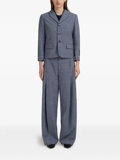 Marni Blue Wool Cropped Jacket With Prince Of Wales Check