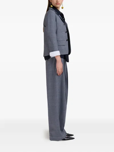 Marni Blue Wool Cropped Jacket With Prince Of Wales Check