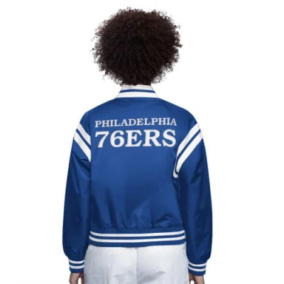 Starter Royal/white Philadelphia 76ers Full Count Satin Full-snap Varsity Jacket