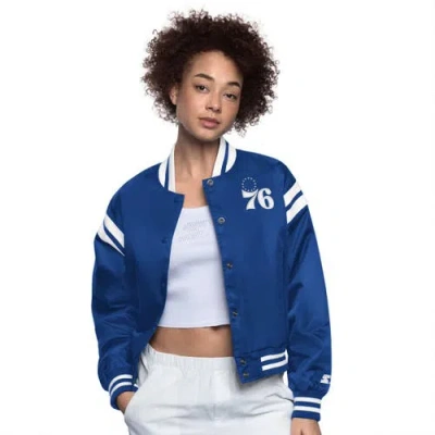 Starter Royal/white Philadelphia 76ers Full Count Satin Full-snap Varsity Jacket