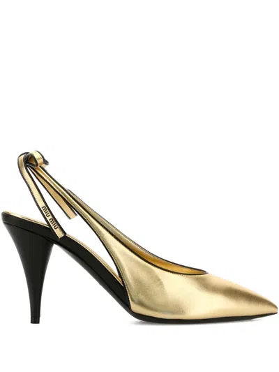 Miu Miu Slingback Pumps In Platinum-coloured Nappa Leather Women In Black
