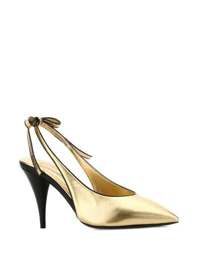 Miu Miu Slingback Pumps In Platinum-coloured Nappa Leather Women In Black