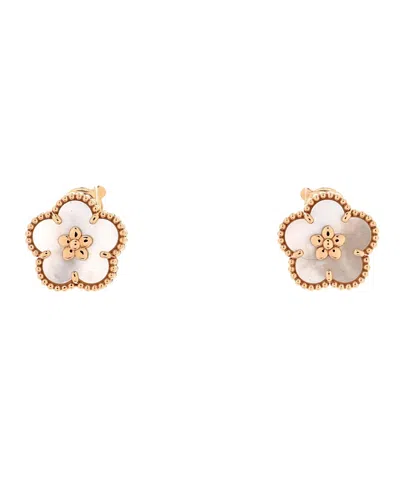 Pre-owned Pre-owned Van Cleef & Arpels  Van Cleef & Arpels Lucky Spring Plum Blossom Stud Earring 18k Rose Gold And Mother Of Pear