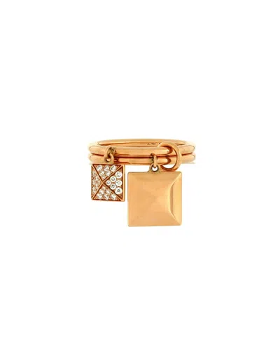 Pre-owned Pre-owned Hermes  Hermes Clou D'h Two Charm Ring 18k Rose Gold And Diamonds