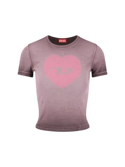 Diesel T-ele T-shirt In Washed Purple Stretch Cotton In Pink