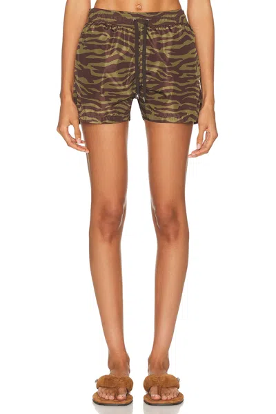 Attico Zebra Shorts In Khaki/brown Nylon