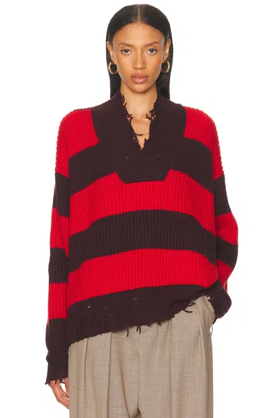 Stella Mccartney Striped V Neck Knitwear With Distressed Detailing In Black