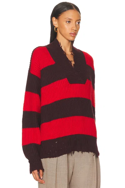 Stella Mccartney Striped V Neck Knitwear With Distressed Detailing In Black