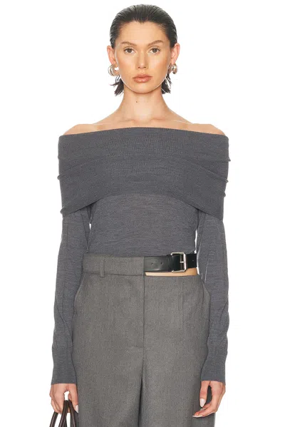 Stella Mccartney Bardot Neck Sweater In Grey Virgin Wool In Green