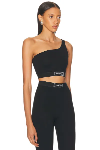 Versace 90s Vintage Logo One-shoulder Crop Top