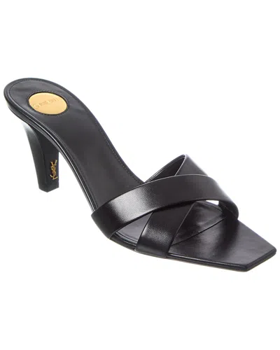 Saint Laurent Jill Mules With Square Toe And Cross Strap Design