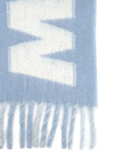 Marni Vertical Striped Scarf With Fringed Ends In Blue