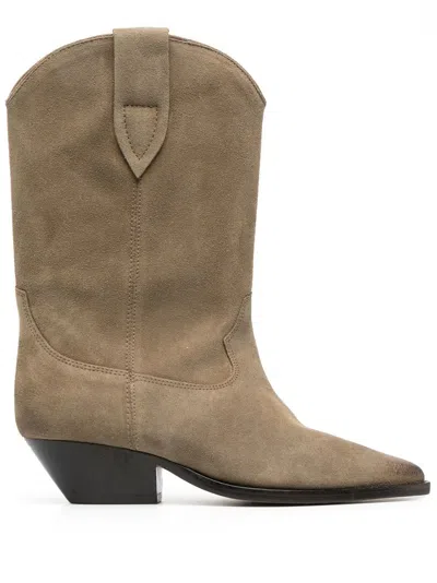 Isabel Marant Mid-height Suede Western Boots With Pointed Toe And Block Heel