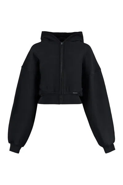 Alexander Wang T T By Alexander Wang Cropped Zip-up Hoodie In Black