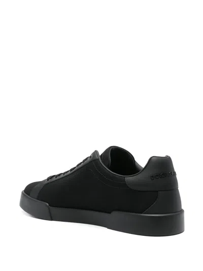 Dolce & Gabbana Portofino Light Strobel Sneakers In Canvas And Calfskin In Black