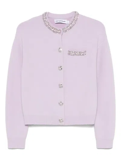 Self-portrait Knitted Cardigan With Crystals