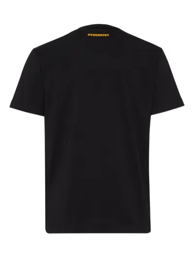 Dsquared2 Black Crewneck T-shirt With Print On The Front And Logo Lettering On The Rear In Black