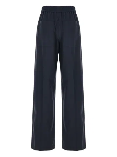 Brunello Cucinelli Blue Pants With Elastic Waist In Wool Blend Stretch Woman