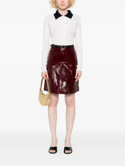 Self-portrait Glossy Burgundy A-line Leather Mini Skirt In Brown