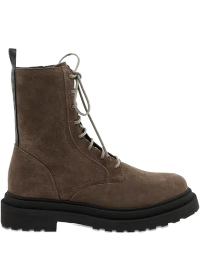 Brunello Cucinelli Suede Combat Boots Monile