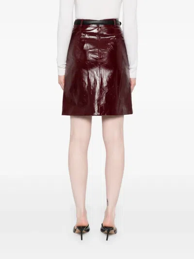 Self-portrait Glossy Burgundy A-line Leather Mini Skirt In Brown