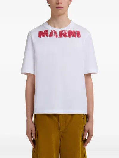 Marni Cotton T-shirt With Maxi Print In White