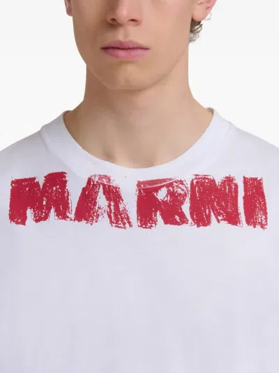 Marni Cotton T-shirt With Maxi Print In White