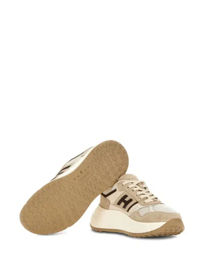 Hogan Hi-fi Suede And Mesh Sneakers In Neutral