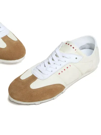 Marni Softy Soccer Suede-detail Leather Sneakers In White